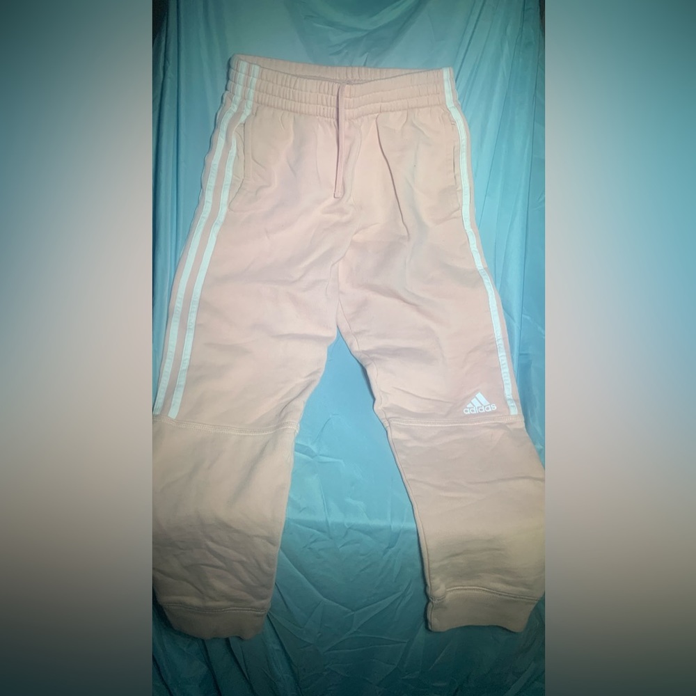 Light Pink Youth Adidas drawstring lounge and activewear sweatpants with pockets
